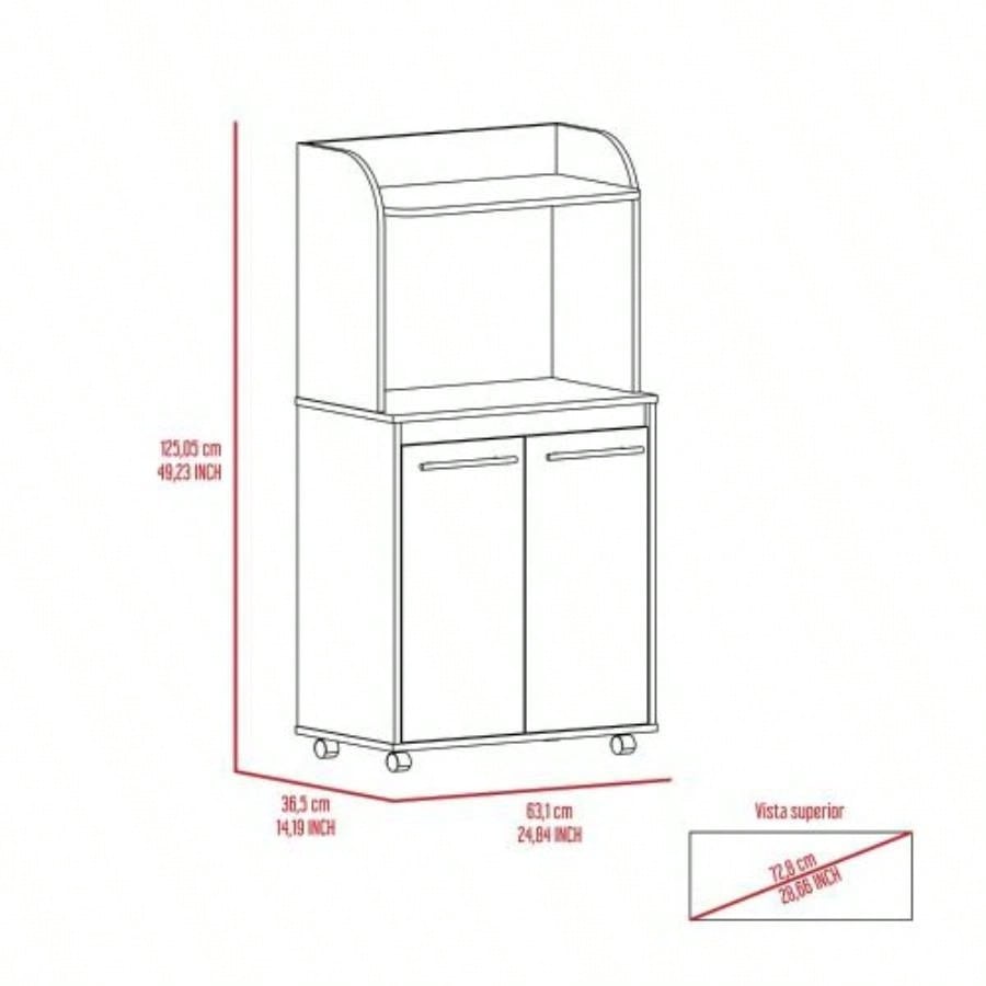 Kitchen Cart 49 H, Two Door Cabinet, One Open Shelf, Two Interior Shelves, White