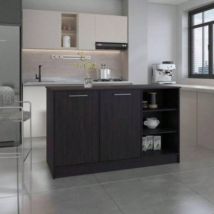 Kitchen Island Two Cabinets, Three Open Shelves