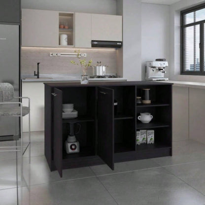 Kitchen Island Two Cabinets, Three Open Shelves