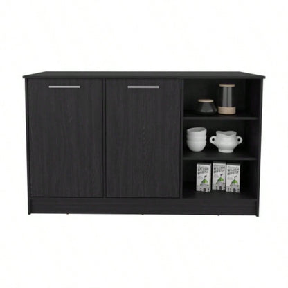 Kitchen Island Two Cabinets, Three Open Shelves