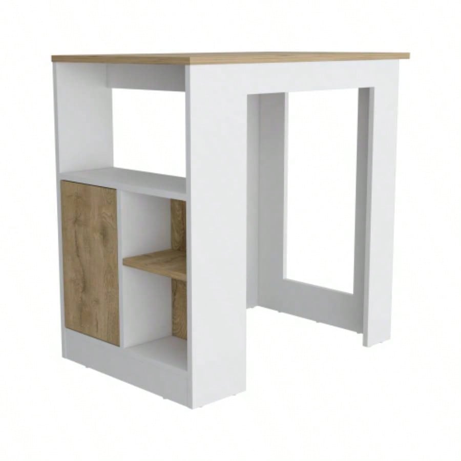 Kitchen Island 36 H, Three Open Side Storage Shelves and One Push - to - Open Cabinet, White/Macadamia