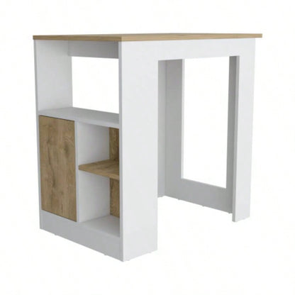 Kitchen Island 36 H, Three Open Side Storage Shelves and One Push - to - Open Cabinet, White/Macadamia