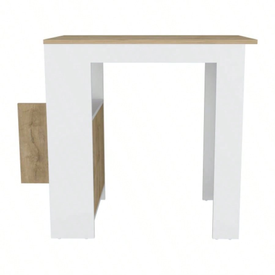 Kitchen Island 36 H, Three Open Side Storage Shelves and One Push - to - Open Cabinet, White/Macadamia