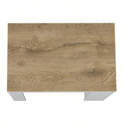 Kitchen Island Doyle, Three Side Shelves, White and Light Oak