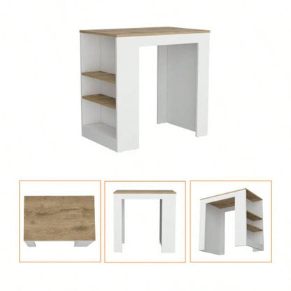 Kitchen Island Doyle, Three Side Shelves, White and Light Oak