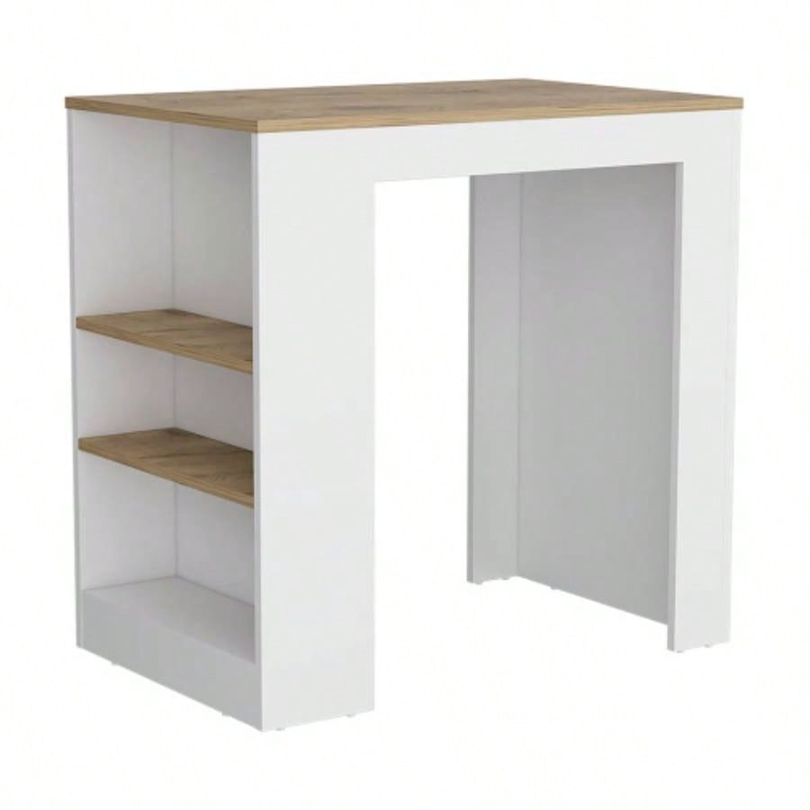 Kitchen Island Doyle, Three Side Shelves, White and Light Oak