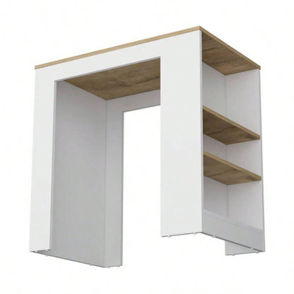 Kitchen Island Doyle, Three Side Shelves, White and Light Oak