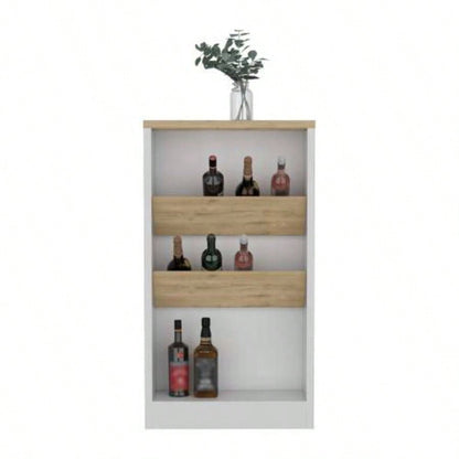 Kitchen Island 41 H, 2 Bottle Organizer and Shelf, White/ Macadamia