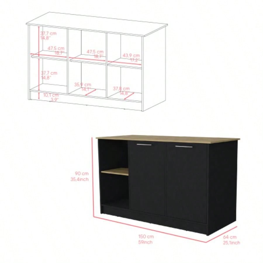 Kitchen Island Padua, Kitchen, Black/ Macadamia