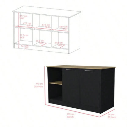 Kitchen Island Padua, Kitchen, Black/ Macadamia