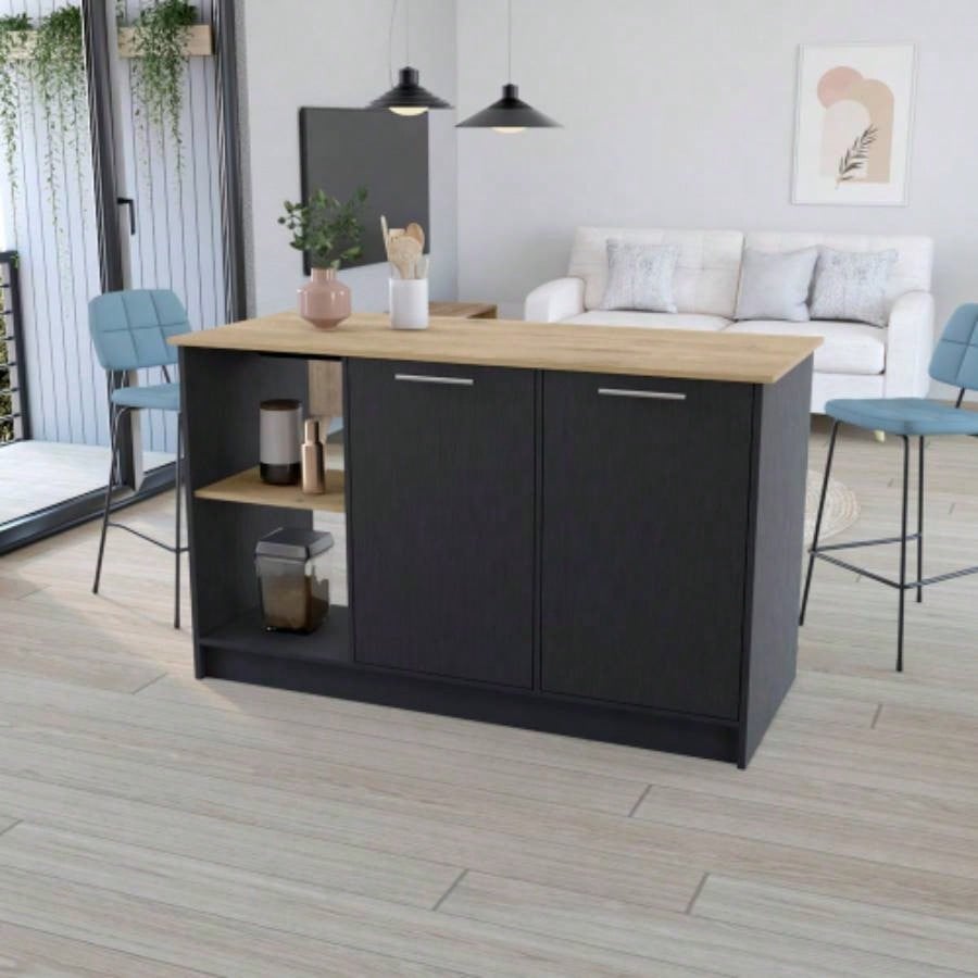 Kitchen Island Padua, Kitchen, Black/ Macadamia