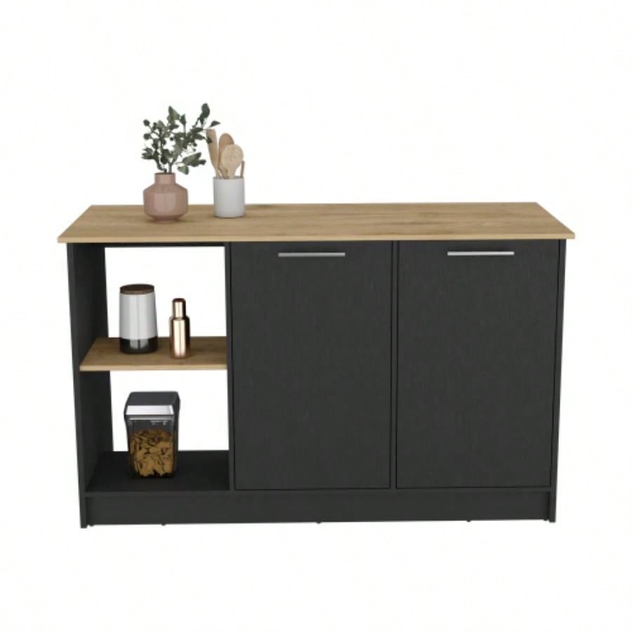 Kitchen Island Padua, Kitchen, Black/ Macadamia