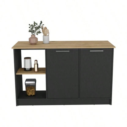 Kitchen Island Padua, Kitchen, Black/ Macadamia