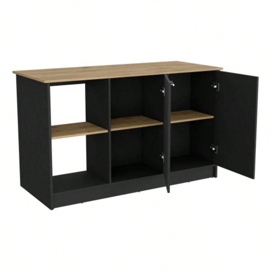 Kitchen Island Padua, Kitchen, Black/ Macadamia