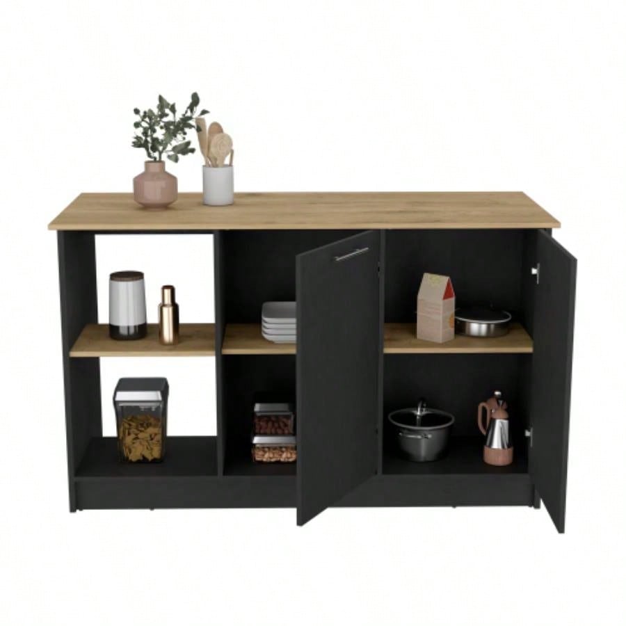 Kitchen Island Padua, Kitchen, Black/ Macadamia