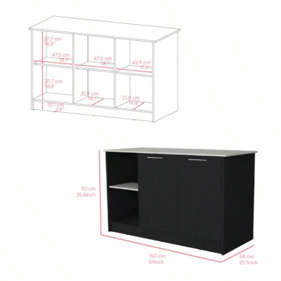 Kitchen Island Padua, Kitchen, Black/ Onyx