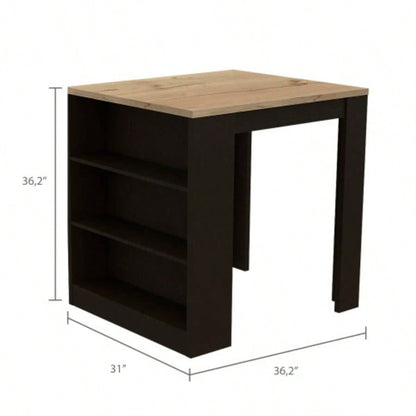 Kitchen Island Table, Two, Three Side Shelves, Black/ Pine