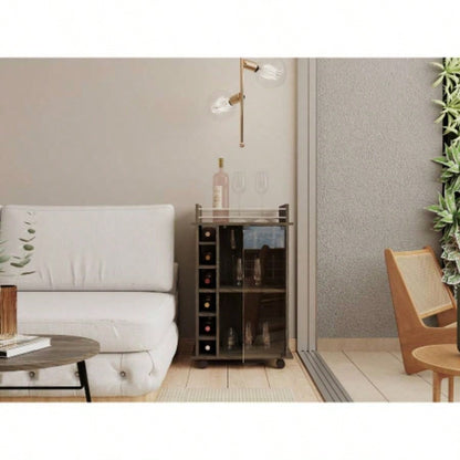 Bar Cart, Glass Door, Four Casters, Two Shelves, Carbon Espresso