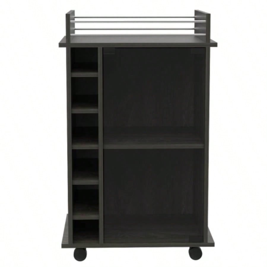 Bar Cart, Glass Door, Four Casters, Two Shelves, Carbon Espresso