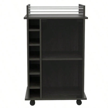 Bar Cart, Glass Door, Four Casters, Two Shelves, Carbon Espresso