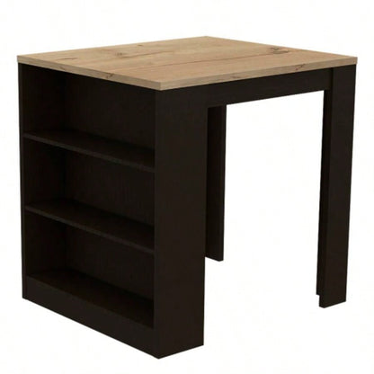 Kitchen Island Table, Two, Three Side Shelves, Black/ Pine