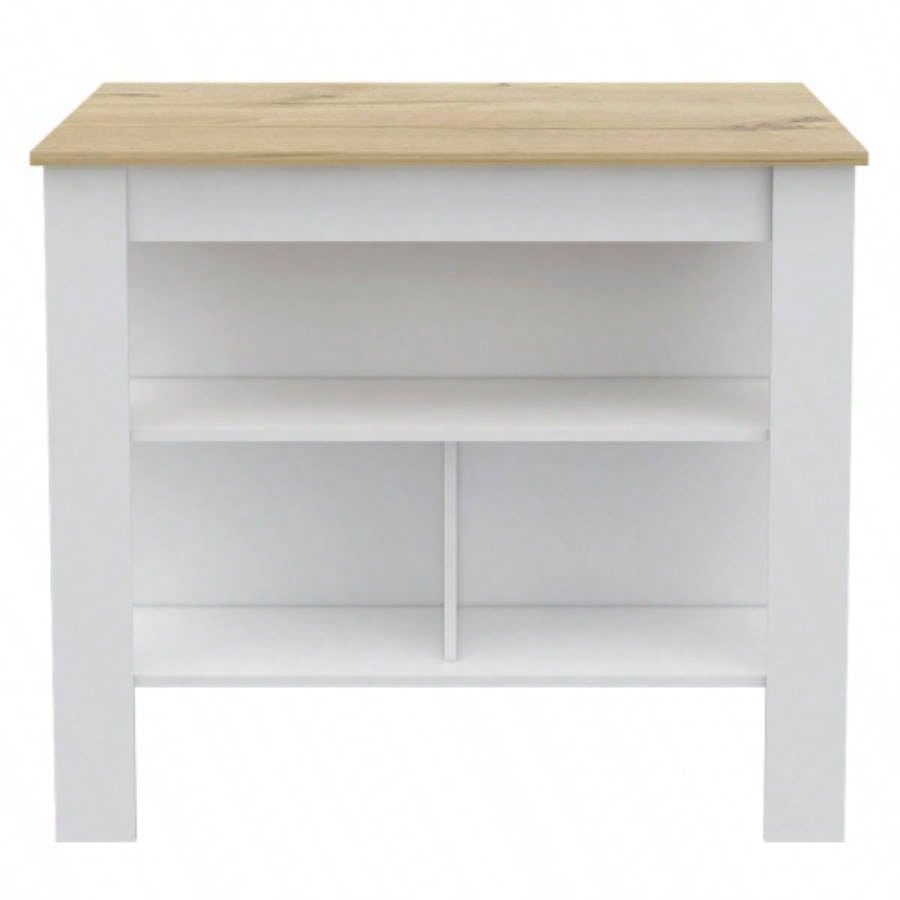 Kitchen Island Dozza, Three Shelves, White/ Light Oak