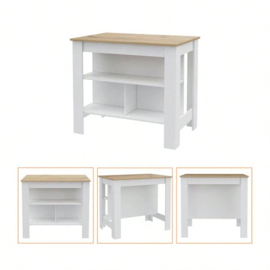 Kitchen Island Dozza, Three Shelves, White/ Light Oak