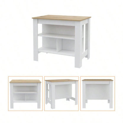 Kitchen Island Dozza, Three Shelves, White/ Light Oak