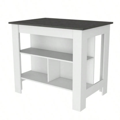 Kitchen Island Dozza, Three Shelves, White/ Onyx