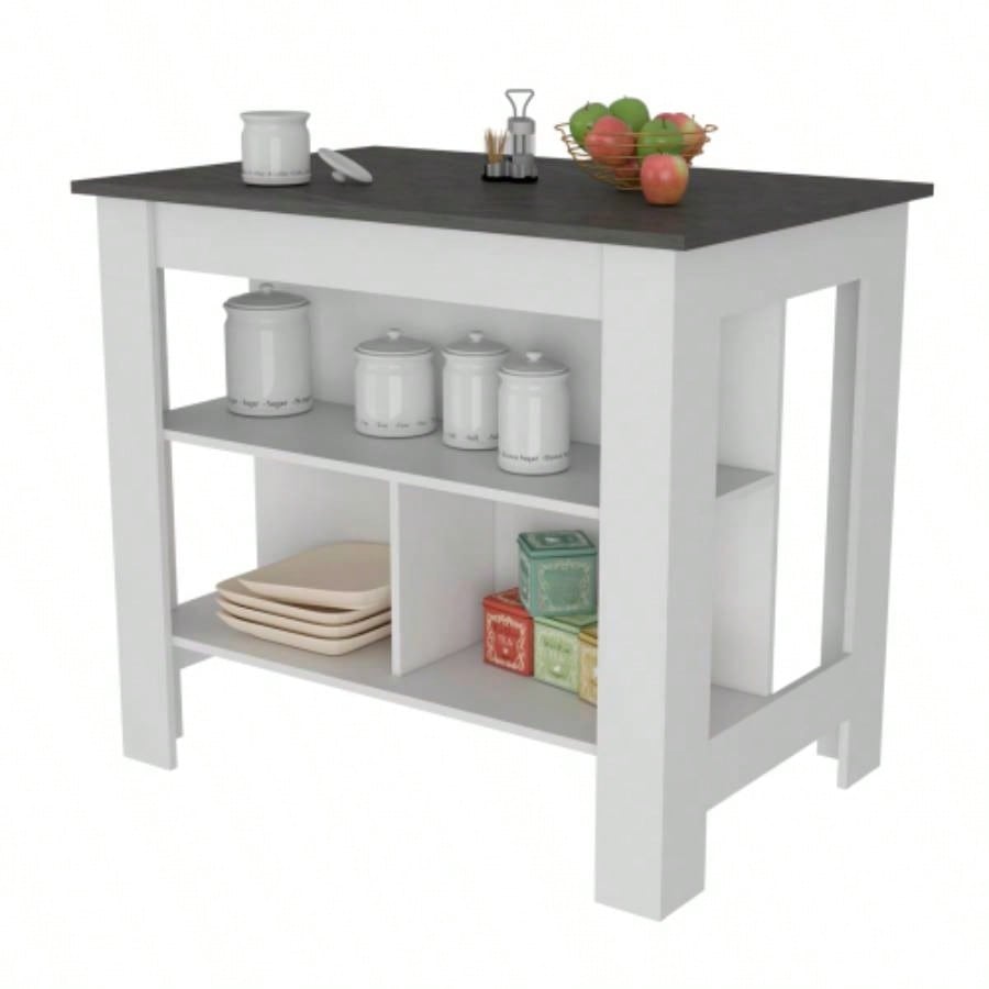 Kitchen Island Dozza, Three Shelves, White/ Onyx