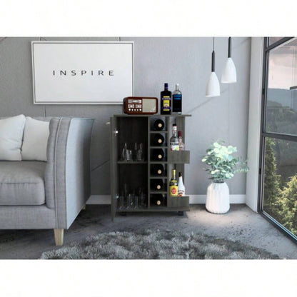 Bar Cart, One Cabinet With Division, Six Cubbies Liquor, Two Shelves