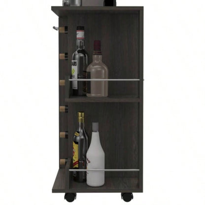 Bar Cart, One Cabinet With Division, Six Cubbies Liquor, Two Shelves