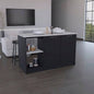 Kitchen Island with Large Countertop, Open Storage Shelves and Double Door Cabinet, Black/ Onyx