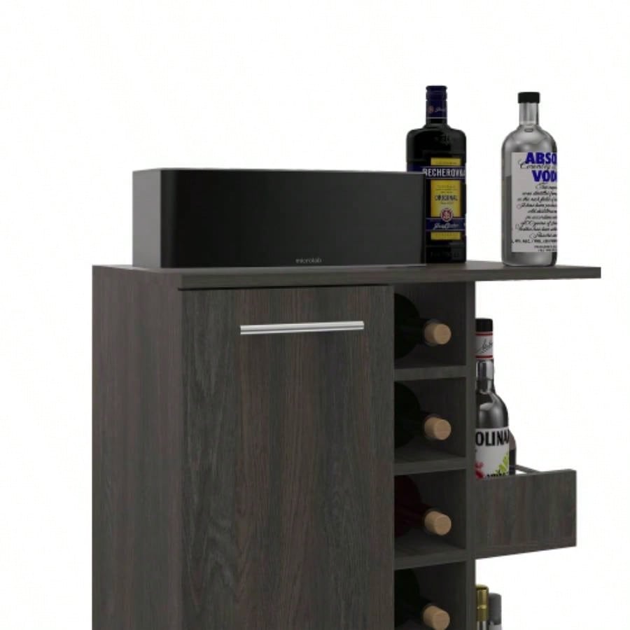 Bar Cart, One Cabinet With Division, Six Cubbies Liquor, Two Shelves