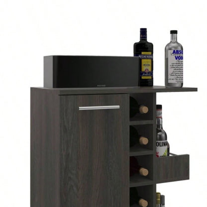 Bar Cart, One Cabinet With Division, Six Cubbies Liquor, Two Shelves