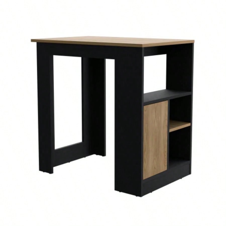 Kitchen Island 36 H, Three Open Side Storage Shelves and One Push - to - Open Cabinet, Black/ Natural Oak