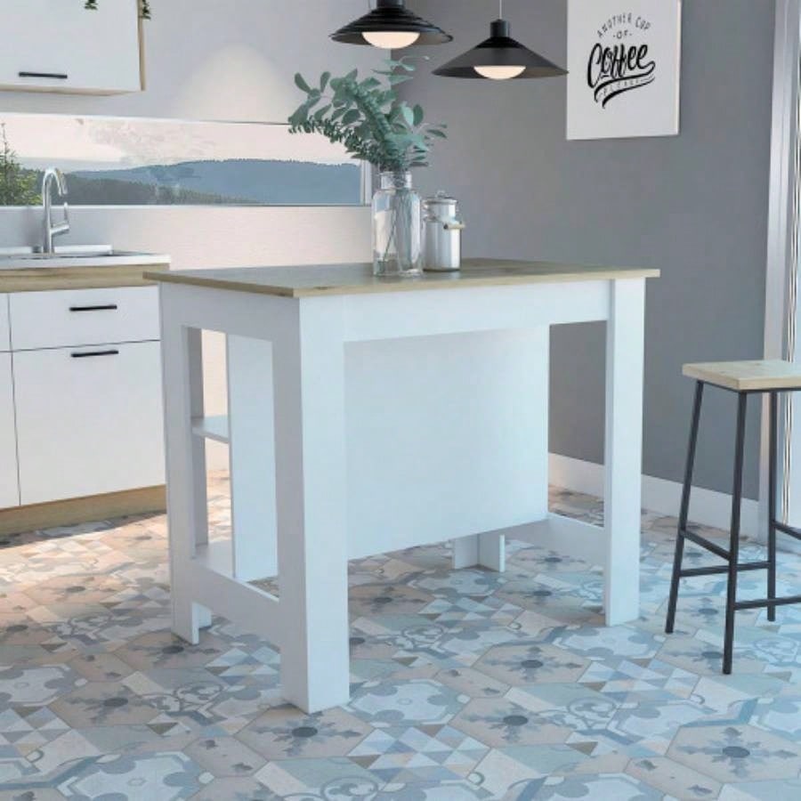 Cala Kitchen Island, Four, Three Shelves - White/ Light Oak