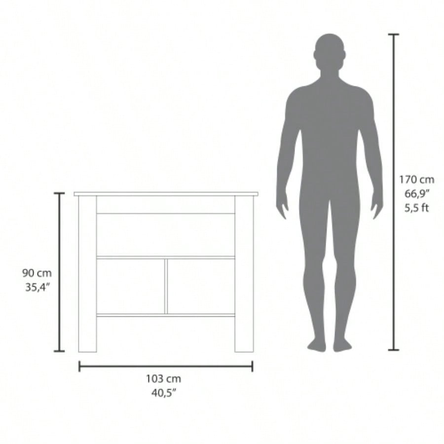 Kitchen Island 35.4 H, with 3 Shelves, White/ Taupe
