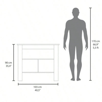 Kitchen Island 35.4 H, with 3 Shelves, White/ Taupe