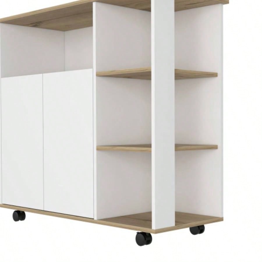 Kitchen Island Kamkacht, One Cabinet, Four Open Shelves, Light Oak/ White