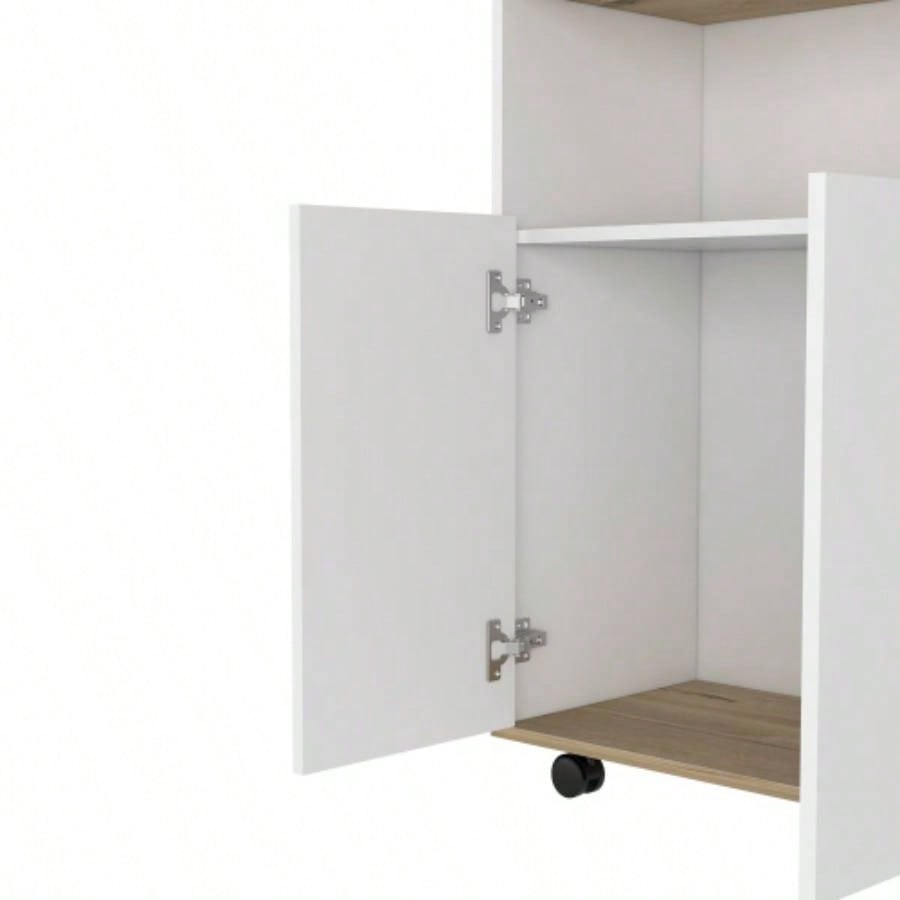 Kitchen Island Kamkacht, One Cabinet, Four Open Shelves, Light Oak/ White