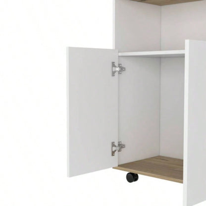 Kitchen Island Kamkacht, One Cabinet, Four Open Shelves, Light Oak/ White