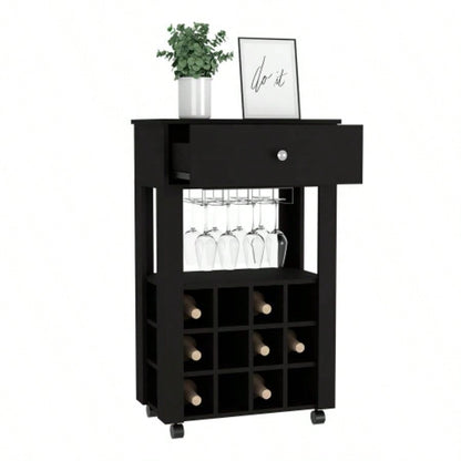 Bar Cart Bayamon, Twelve Wine Cubbies, Four, Black Wengue