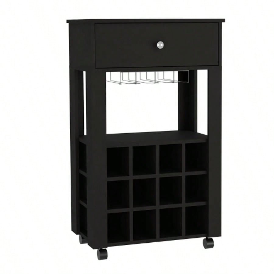 Bar Cart Bayamon, Twelve Wine Cubbies, Four, Black Wengue