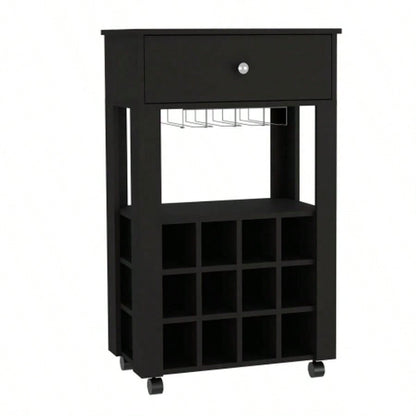 Bar Cart Bayamon, Twelve Wine Cubbies, Four, Black Wengue