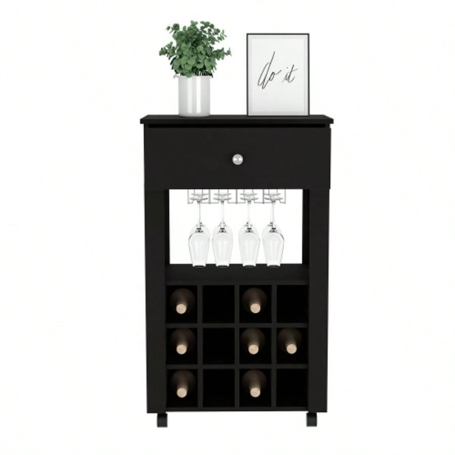 Bar Cart Bayamon, Twelve Wine Cubbies, Four, Black Wengue