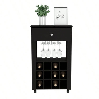 Bar Cart Bayamon, Twelve Wine Cubbies, Four, Black Wengue