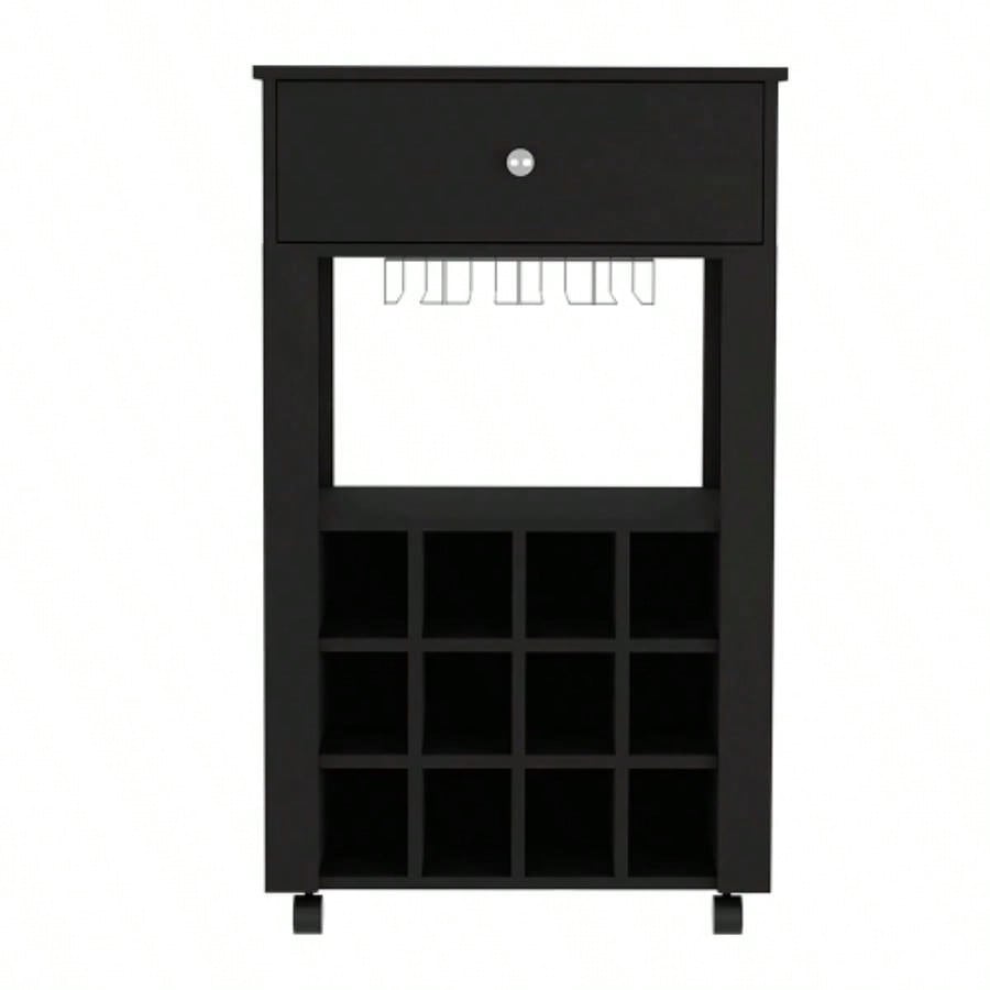 Bar Cart Bayamon, Twelve Wine Cubbies, Four, Black Wengue