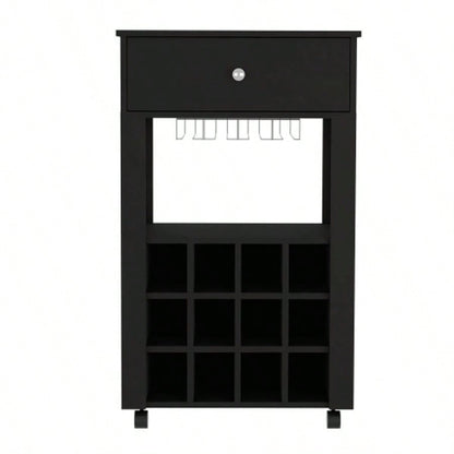 Bar Cart Bayamon, Twelve Wine Cubbies, Four, Black Wengue