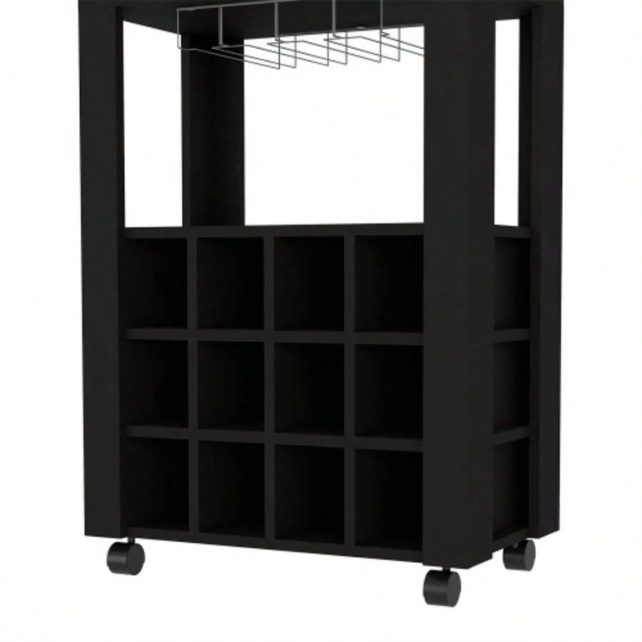 Bar Cart Bayamon, Twelve Wine Cubbies, Four, Black Wengue